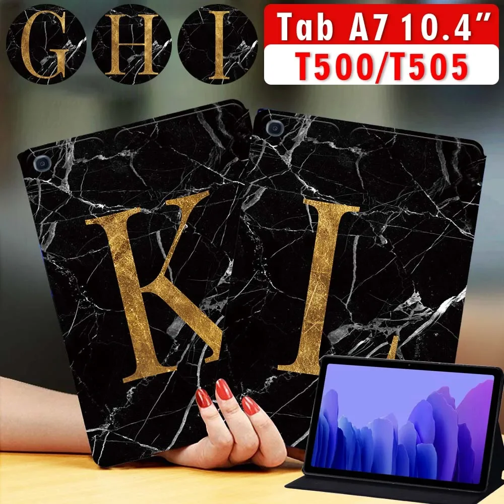 

Tablet Stand Cover Case for Samsung Galaxy Tab A7 10.4 Inch SM-T500/SM-T505 2020 Marble Letter Print Pattern + Free Stylus