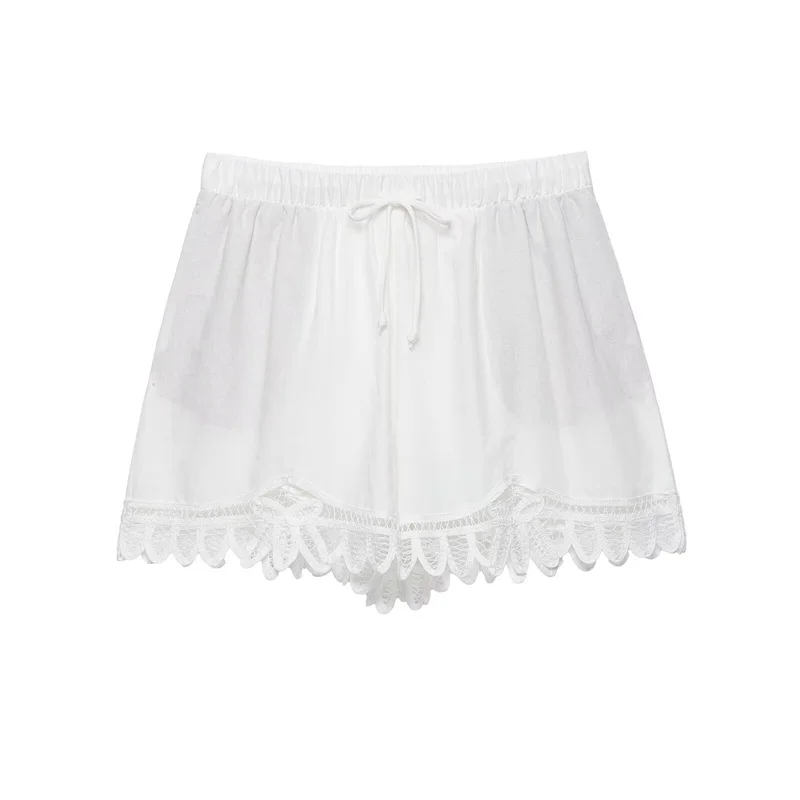 SMVP Women's Shorts 2026 Summer New White Embroidered Casual Shorts Beach Vacation Lazy Fashion