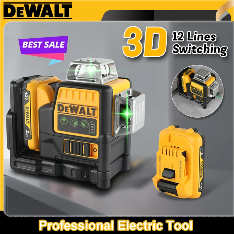 Dewalt DW089LG 3 Sides*360 Degree Vertical Lines Horizontal Green Light Level Laser Level Meter Outdoor Lithium Battery