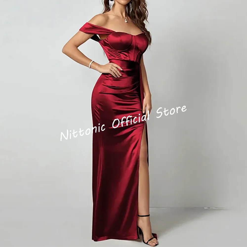 Clássico simples plissado lado split sereia vestidos de noite formais festa de aniversário vestidos de baile personalizados