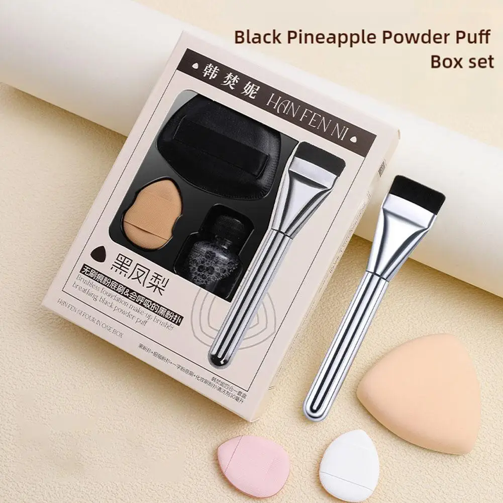 Esponja de maquillaje triangular negra con limpiador, base de cabeza plana, cepillo limpiador de aire, herramienta para dedo, esponja correctora, Mini cojín O5S4