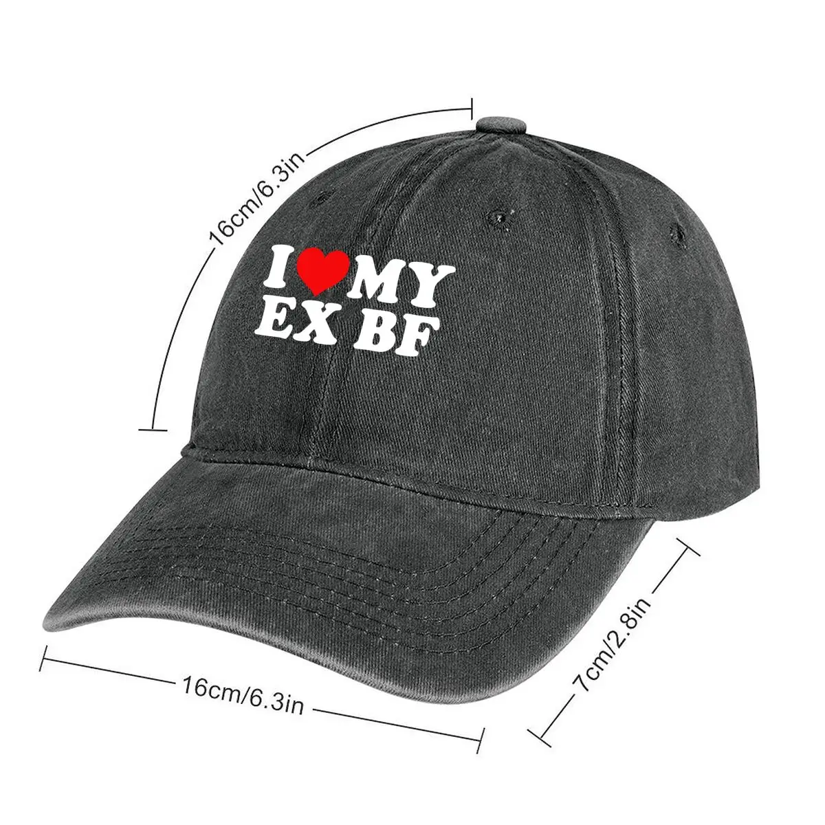 

I Love My Ex BF heart - centered design with bold text expression Washed Baseball Cap