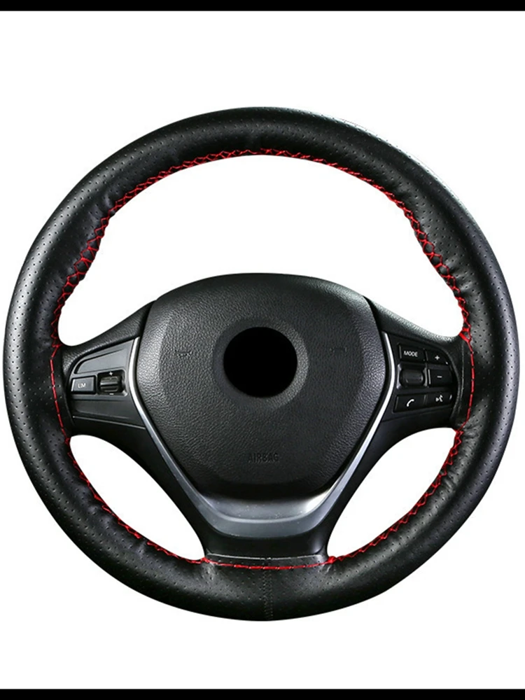 GNUPME Hand-Stitched Steering Wheel Cover 36-40cm DIY Leather Braid on the With Needles Thread Car-Styling Steering Covers