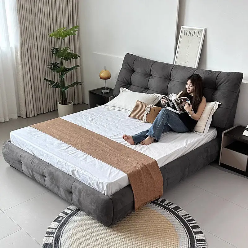 Modern simple big black bear puff flannel fabric bed master bedroom explosion Nordic small apartment drawer double wedding bed