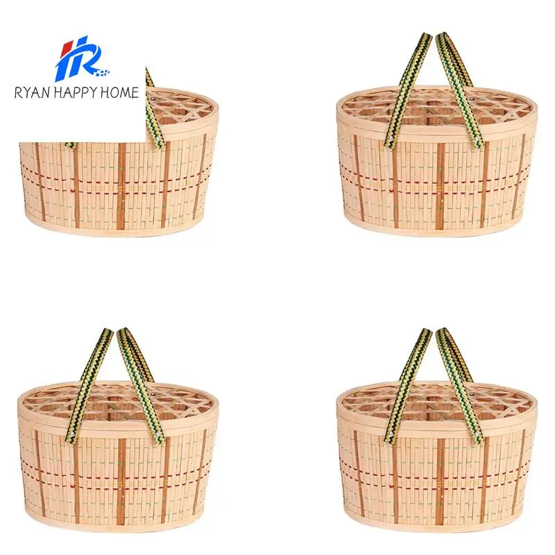 

4X Non-Foldable Storage Basket Eggs And Other Bamboo Woven Basket