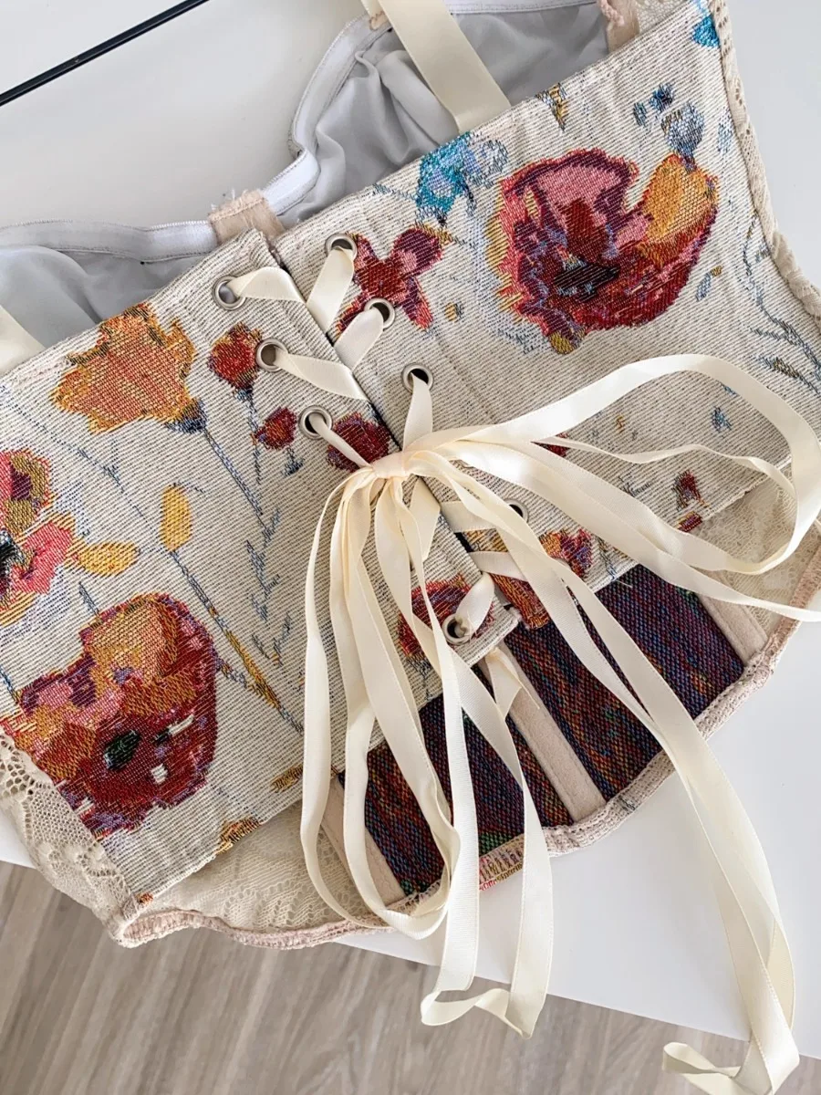 Foamlina Dopamine Sexy arête de poisson cintré taille licou Tube Corset femmes été maille Patchwork chaude fille Petite recadrée gilet