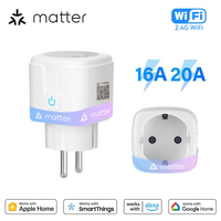 Matter WiFi Smart Socket 16/20A EU Home Appliance Mini Smart Plug Adapter APP Control Works with HomeKit Siri Alexa Google