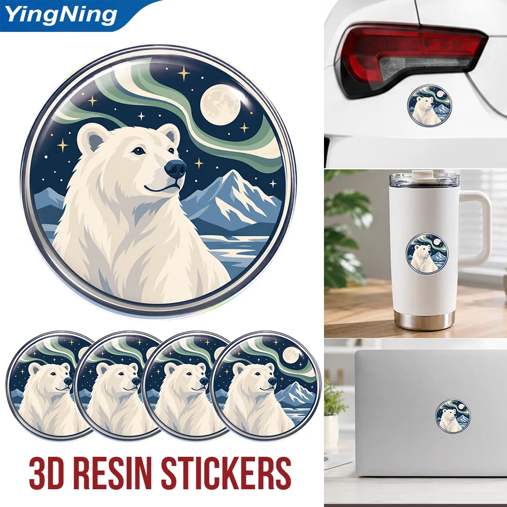 Polar Bear Aurora 3D Epoxy Resin Domed Sticker Northern Lights Arctic Wildlife Waterproof Self Adhesive Decal for Car Laptop Art