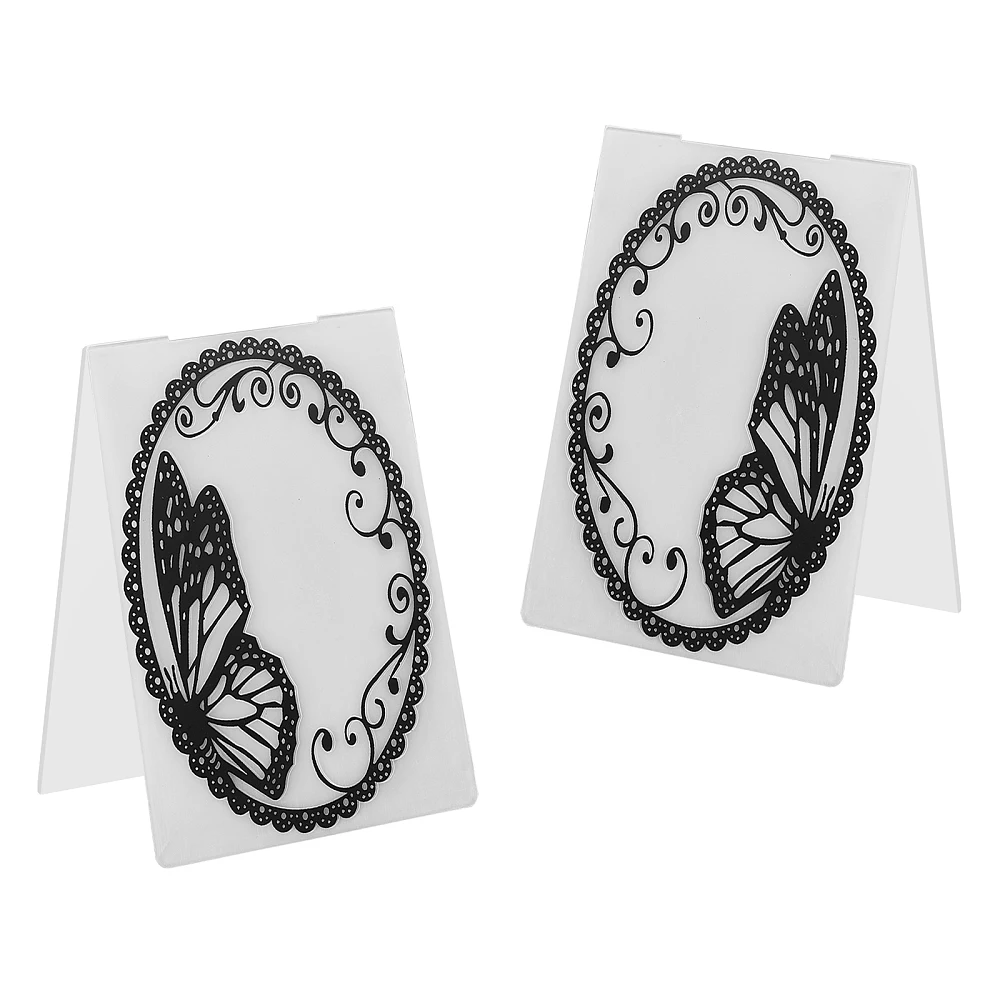 2Pcs Oval Frame Butterfly Plastic Embossing Folders DIY Plastic Template Craft Card Making for Handcraft Photo Album Decoration
