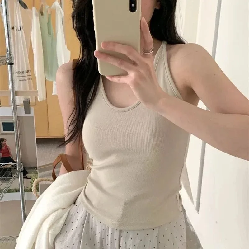Korean Style Pure Desire Sexy Strap Vest Women with Chest Pad Slimming Outerwear Versatile Backless Sleeveless Top