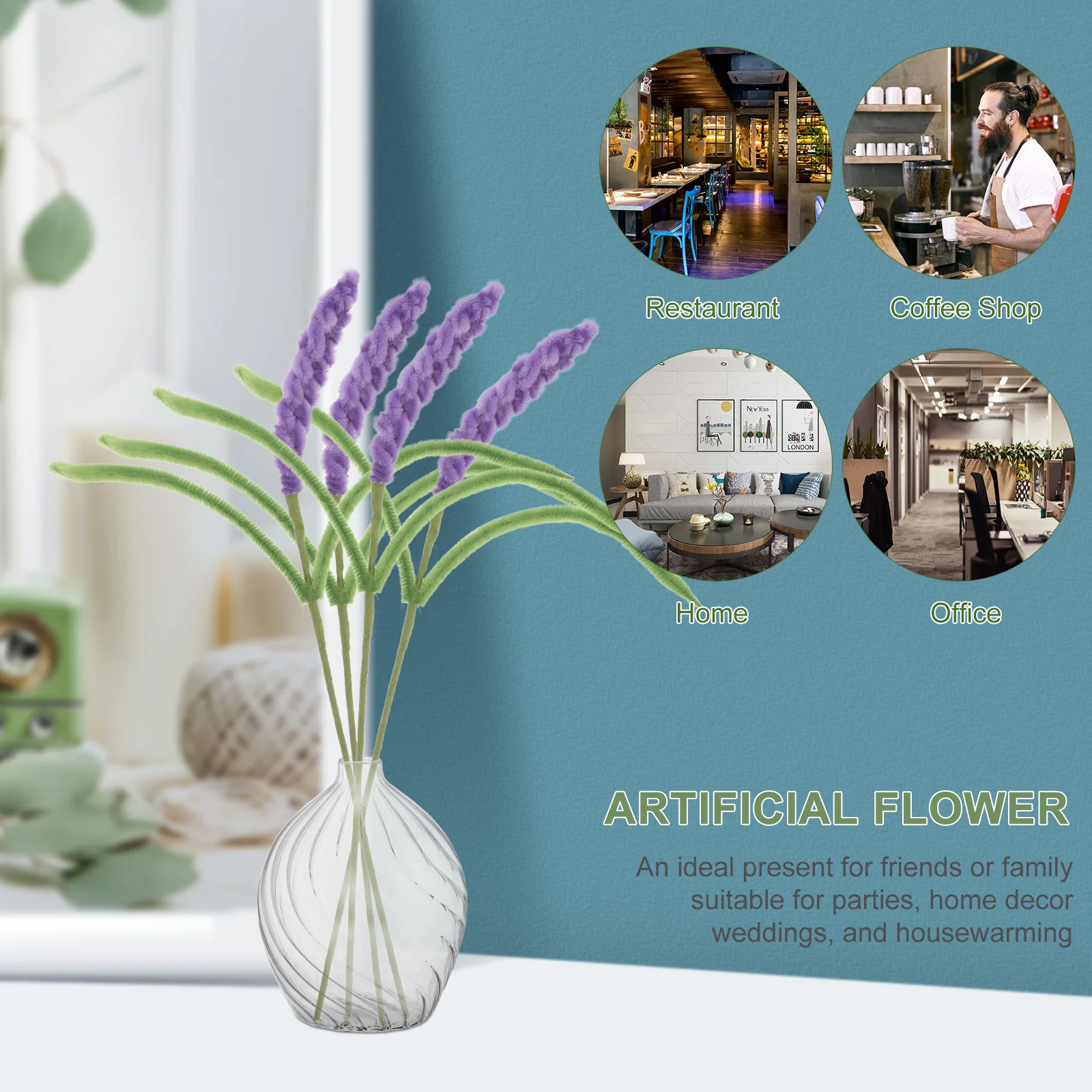 

10Pcs Faux Lavender Stems - Lifelike Artificial Lavender Branches for Outdoor Indoor Decor Purple Pipe Cleaner Craft Bouquet