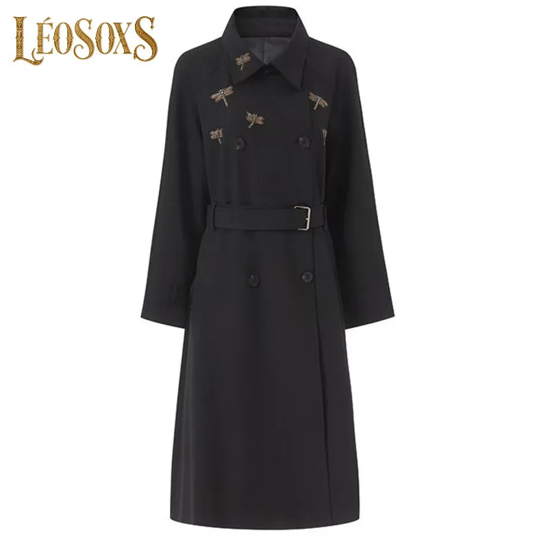 

LEOSOXS High-End Cashmere Warm Leisure Women's Beading Dragonfly Coat All-Matching Product Fashion Outerwear Fashion Trend