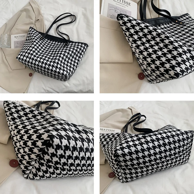 Large Capacity Shoulder Bags Women Retro Stylish Design Plaid Handbags Portable Texture Ulzzang Casual Tote Female Underarm Bag