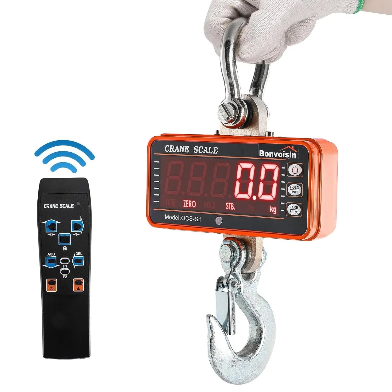 Digital Crane Scale 2000lb Hanging Scale Digital Weight with Peak Hold and Remote Control Industrial Heavy Duty Hang Scale for F