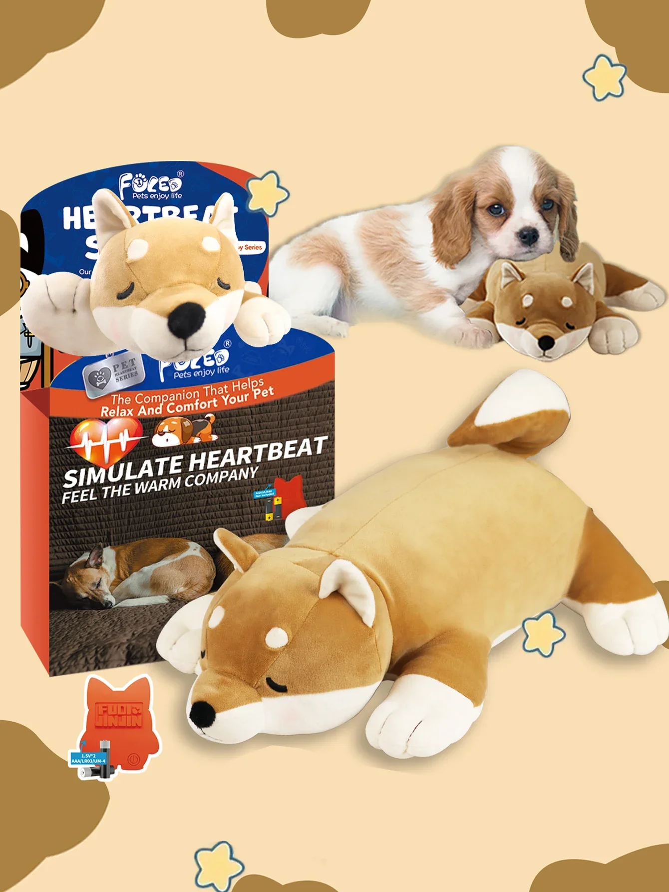 Akita dog Puppy Heartbeat Stuffed Toy for Dogs. Pet stress Relief and Calming Aid, Puppy Separation stress Toy