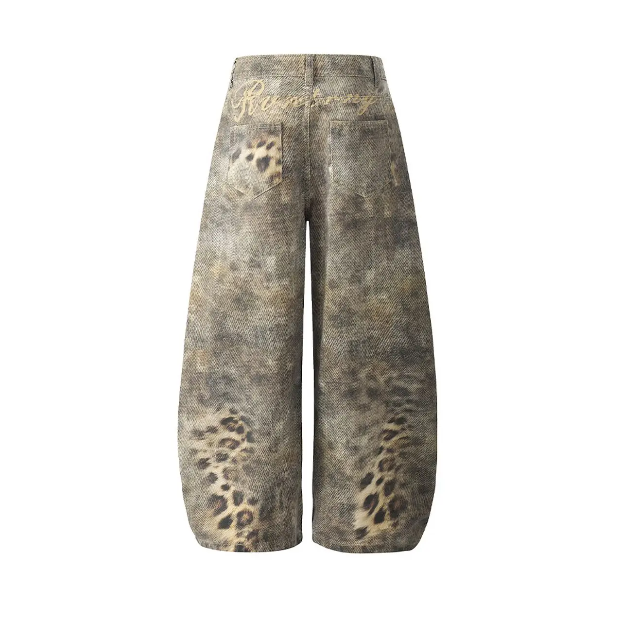 CHIC Street Wear Men Baggy Jeans American Retro Leopard Print Animal Pattern Loose Denim Pants Women Casual Wide Leg Trousers