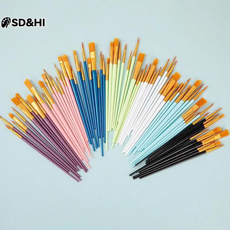 10Pcs Set Multi-functional Watercolor Brush Plastic Rod Art Painting Watercolor Gouache Oil Brush Nylon Hair Hook Line Oil Brush