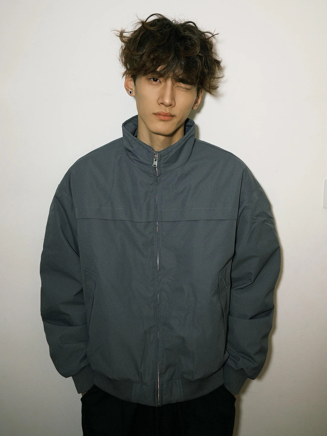 

ey Thiened Flight Jaet Men's Autumn Winter Warm ort Cotton Workwear Outerwear Tee-Proof Stand Collar Zipper Closure