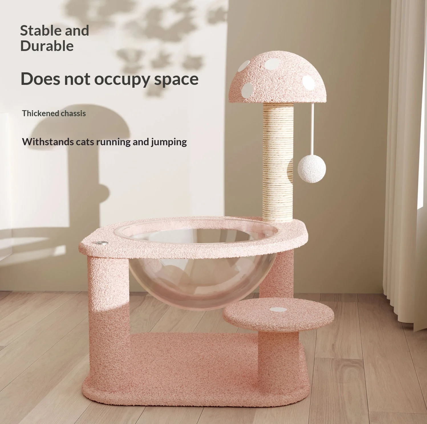 Árbol rascador compacto para gatos con cama integrada y juguete