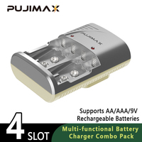 PUJIMAX 4-Slot Battery Charger for2pcs 9V Rechargeable Batteries or 2 or 4pcs AA/AAA Ni-MH/Ni-Cd  EU US Wall Intelligent Charger