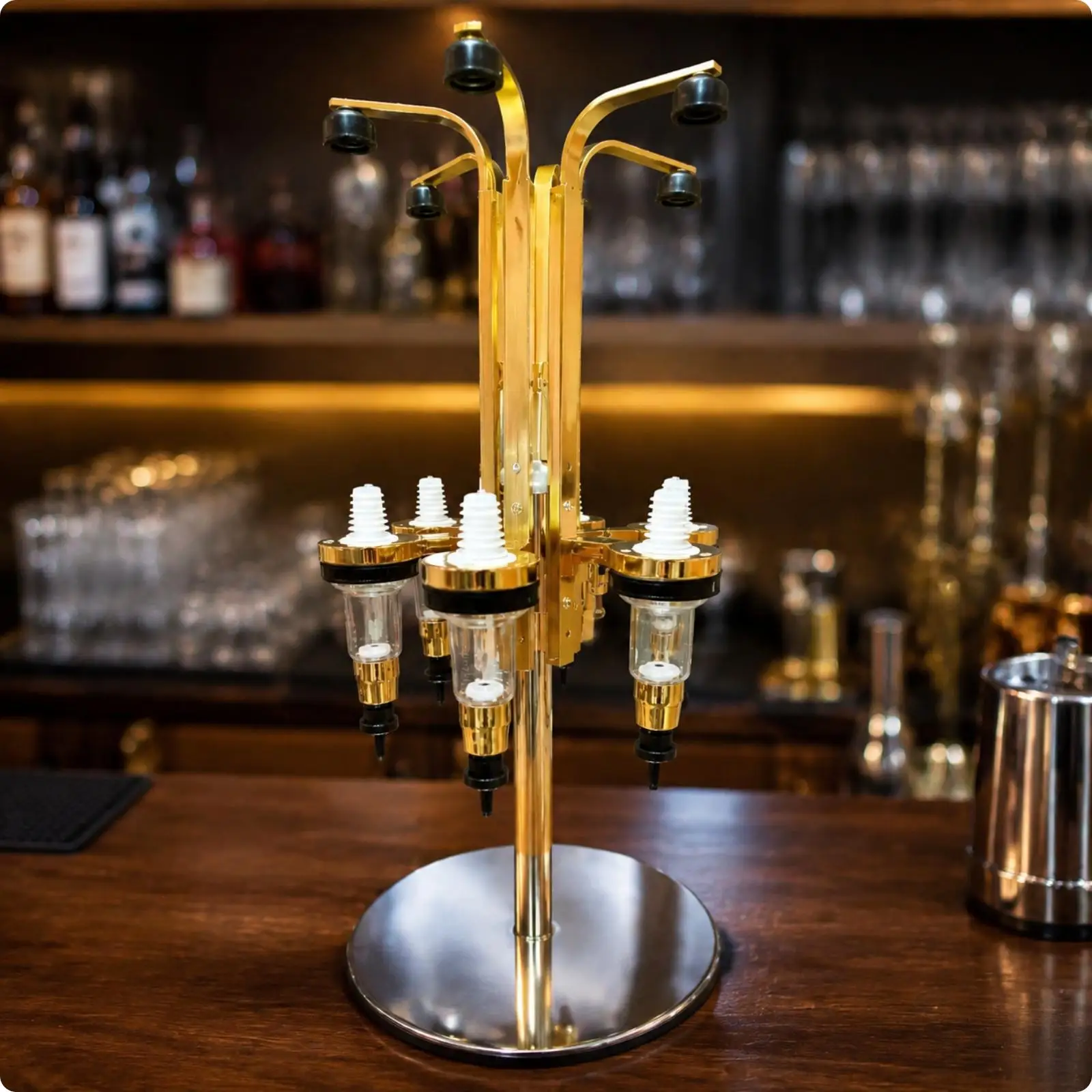 Freestanding Perfume Display Rack Metal Rotating 6 Nozzle Countertop Dispenser for Fragrance Store Tavern Organizer