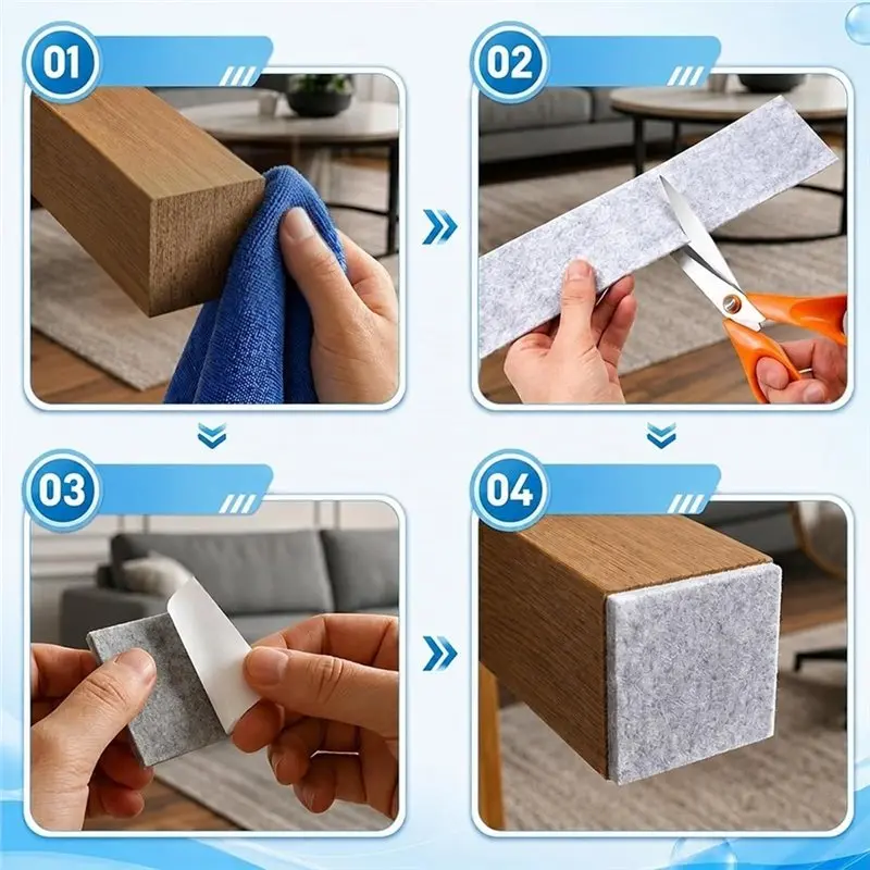 AB42-Self-Adhesive Felt Roll, 6 Meters Long X 2 Cm Wide 4 Mm Thick, Felt Strips For Protection Of Couch Table Legs Chairs Window
