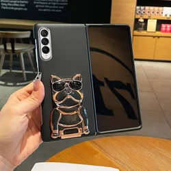 Fashion Cute Cartoon Electroplated Dog Stand Holder Bracket Case For Samsung Galaxy Z Fold 6 5 4 3 2 5G Matte Skin Feel Cover