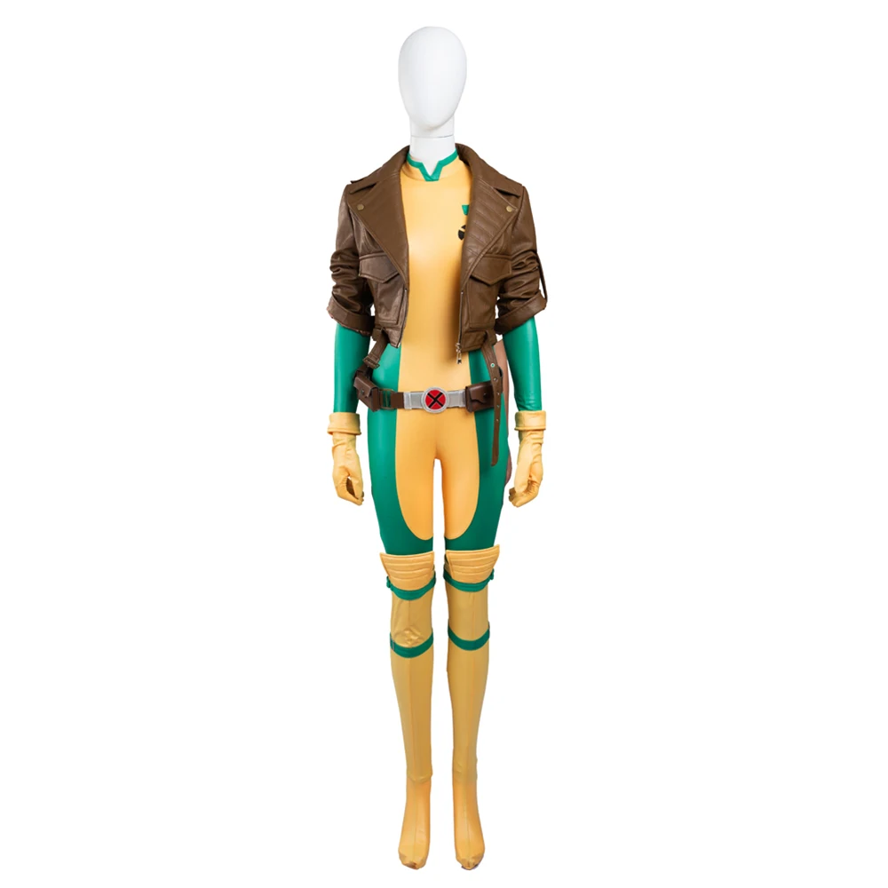 X-Men Rogue Mary Cosplay Costume Superhero Role Play Bodysuit leather Battle Suit with Coat Halloween Outfits Costumes For Women