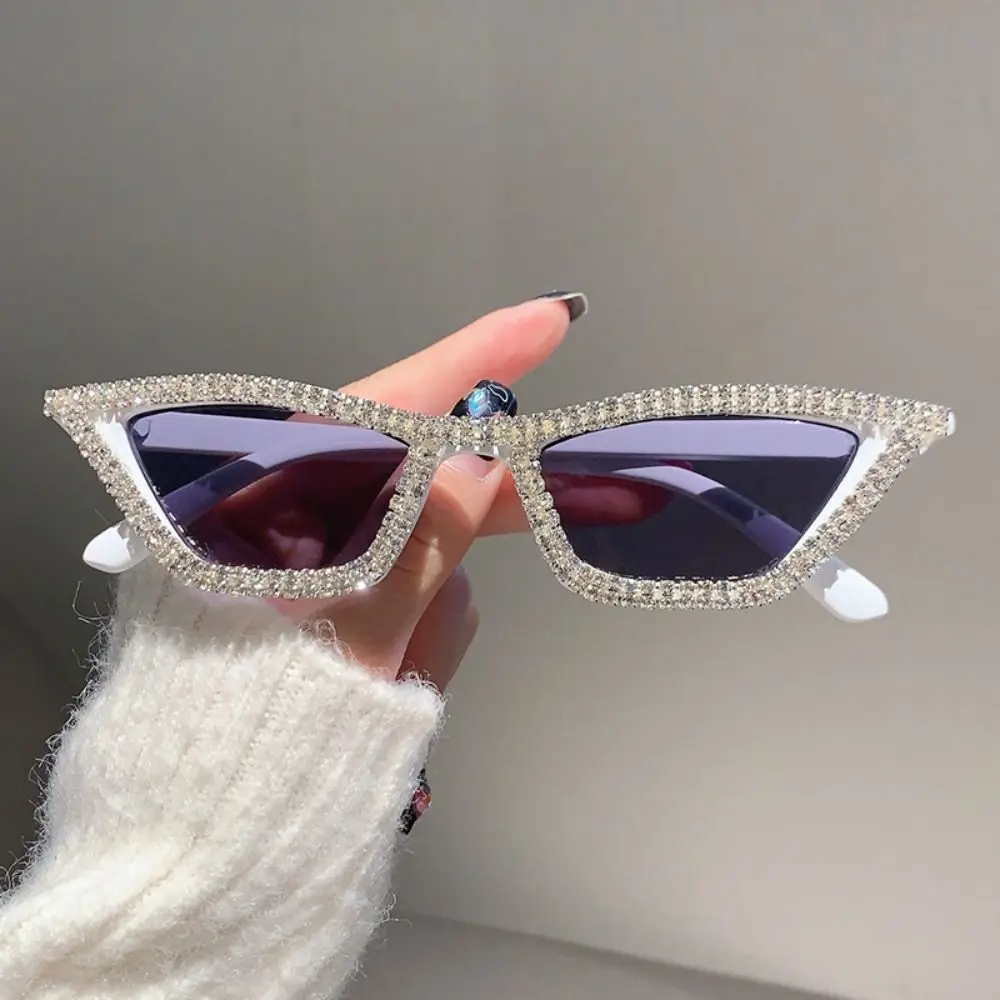 Small Cat Eye Sunglasses for Women Triangle Frame Glitter Sun Glasses Sparkling Shades Diamond Crystal Disco Party Eyewear