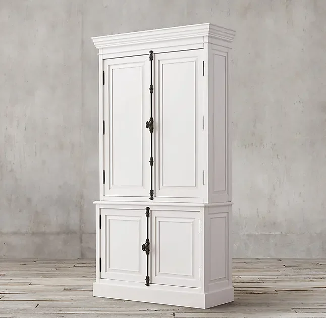 Solid wood retro white heaven and earth lock bookcase, French living room storage bookshelf dining side cabinet wine cabinet