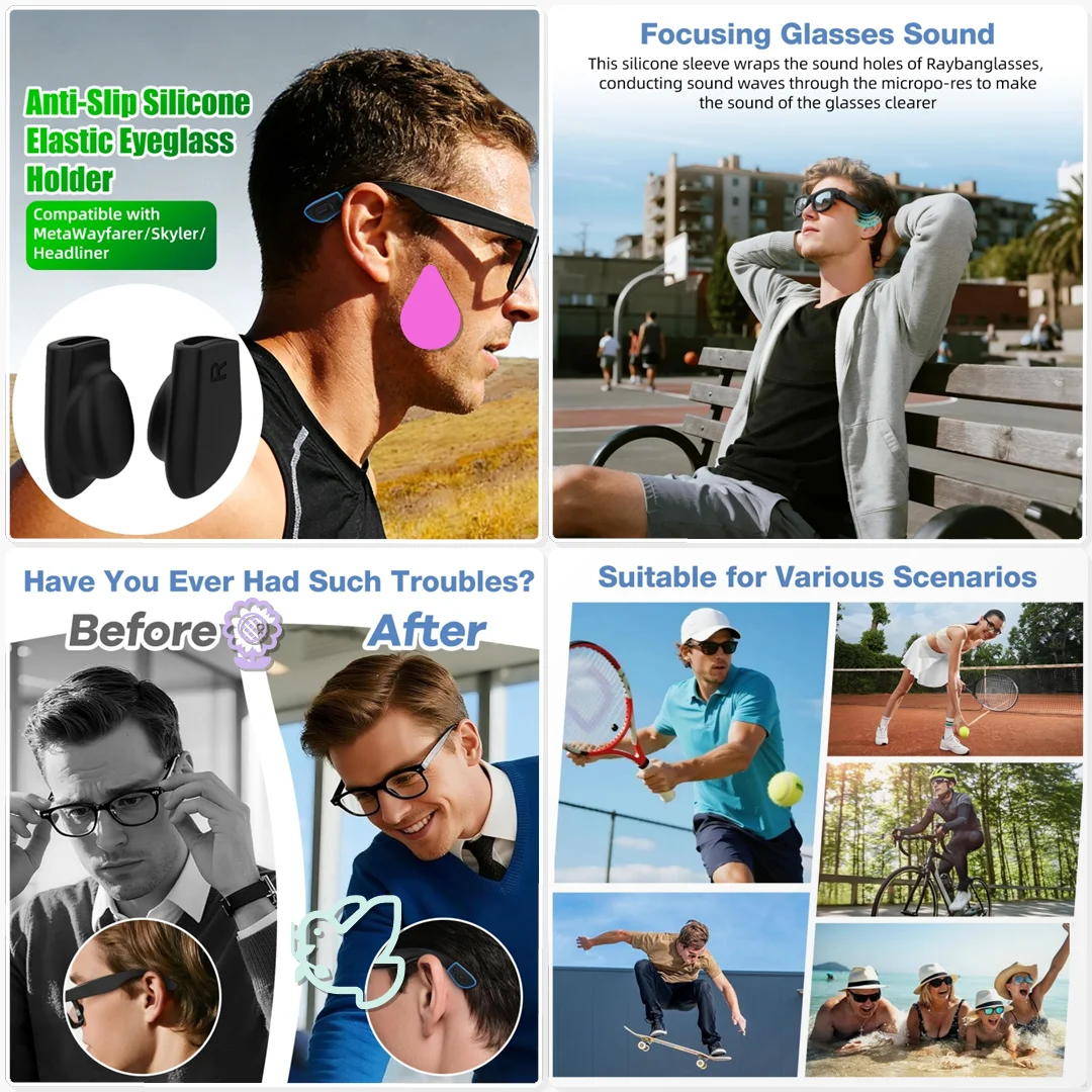 Silicone Eyeglass Ear Grip for Ray Ban Meta Wayfarer Skyler Headliner Gen 2 Smart Glasses Accessories Anti Slip Hooks