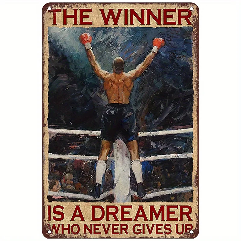 Boxing Poster Sign, Boxer is a Dreamer Never Gives Up Retro Metal Plate, Interesting Wall Art Retro Iron Metal Poster Hom