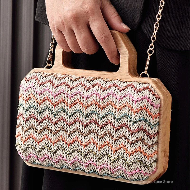 

2025 New Woven Handbag Straw Fashion Cross-body Shoulder Bag Daily Senior Dinner Bag Banquet Niche Summer Beach Bags