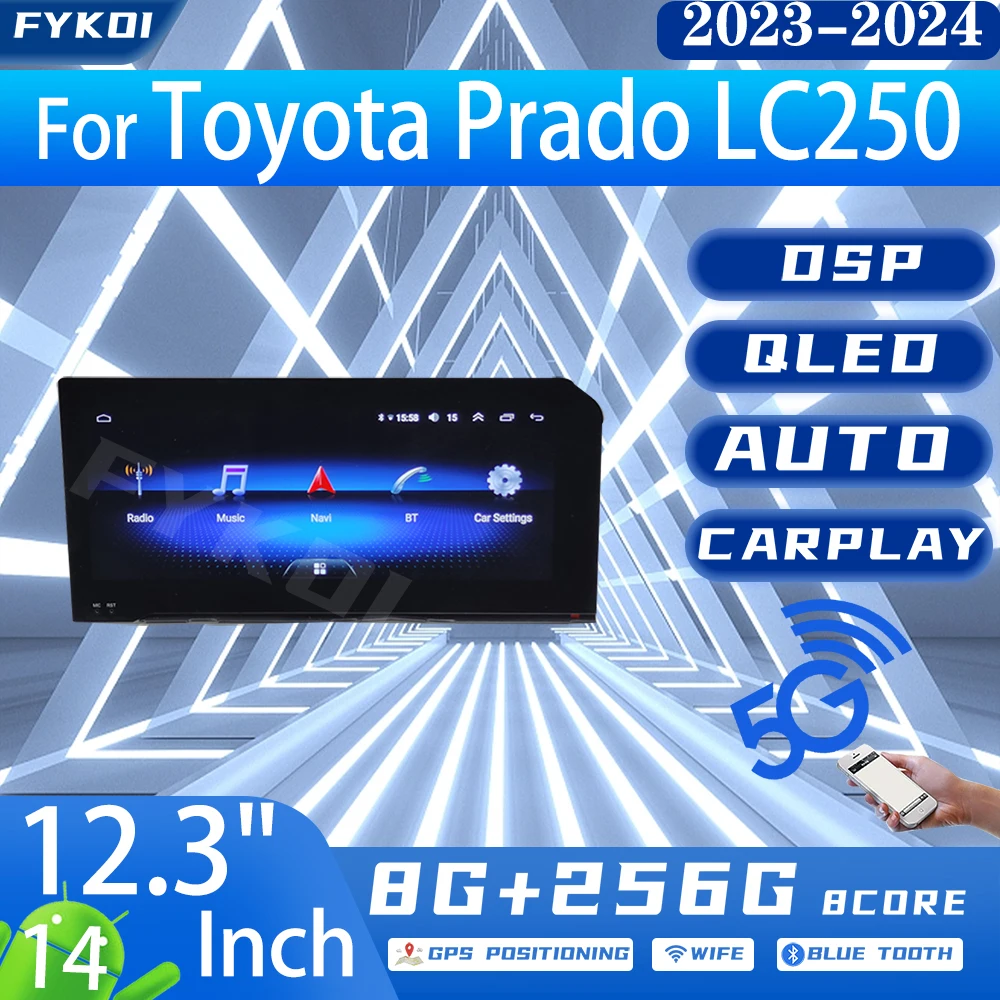 FYKOI Car Radio For Toyota Prado LC250 2023-2024 Automotive Multimedia Carplay Android Auto Bluetooth DSP GPS Navigation Stereo