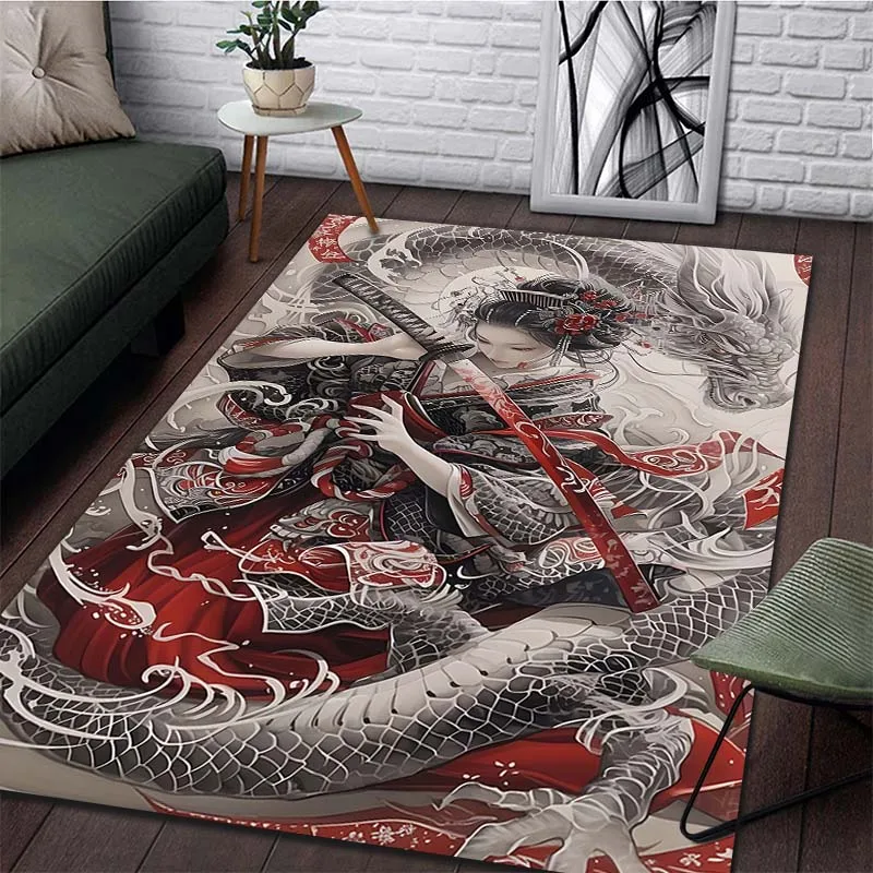 15 Size Japanese Bushido Women Pattern Rug Carpets for Bedroom Living Room Sofa Mat Creative Door Mat Dressing Room Rugs PlayMat