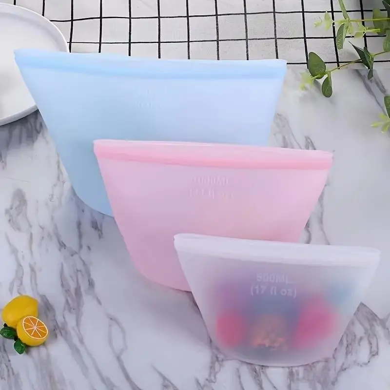 1Pcs Airtight Leakproof Food Grade Freezer Bag Reusable Silicone Storage Bags For Meat Veggie Marinating & Lunch
