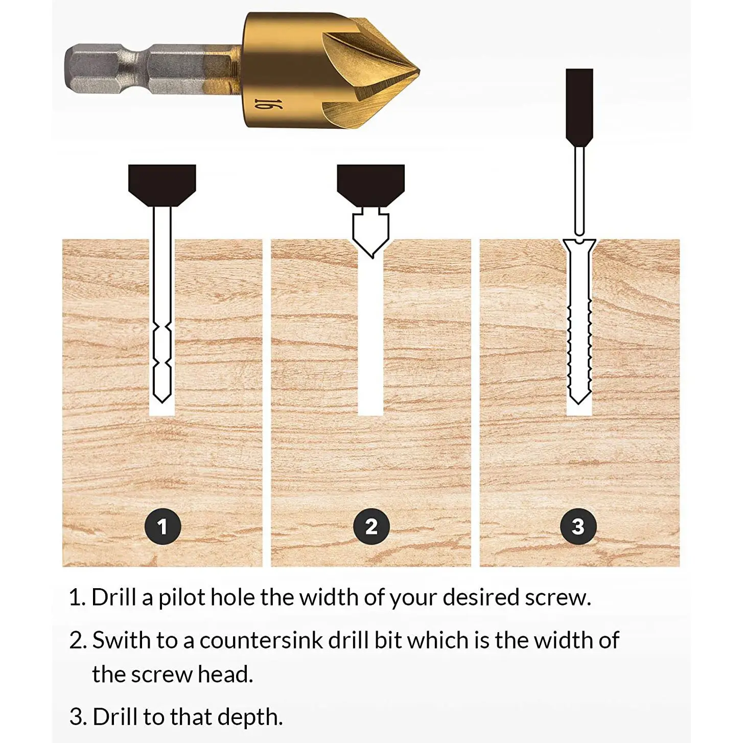 ABLJ 6 Pcs 1/4Inch Hex Shank Countersink Drill Bits Center Punch Set HSS 5 Flute Countersink 90 Degree Center Punch Tool Sets