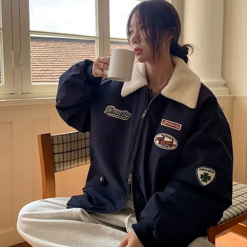 معطف شتوي من الصوف القطبي للنساء ملابس قطنية سميكة ملابس شتوية ملابس نسائية فضفاضة سترة شتوية غير رسمية ملابس علوية للسيدات