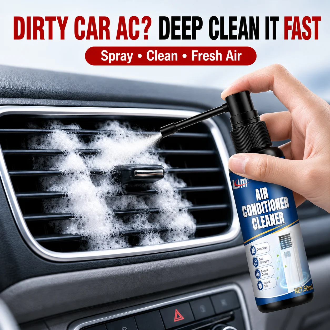 Car Air Conditioner Deep Clean Spray Dual-Mode Nozzle Mildew & Dust Stain Eliminator Fresh Vent Deodorizer Maintenance Solution