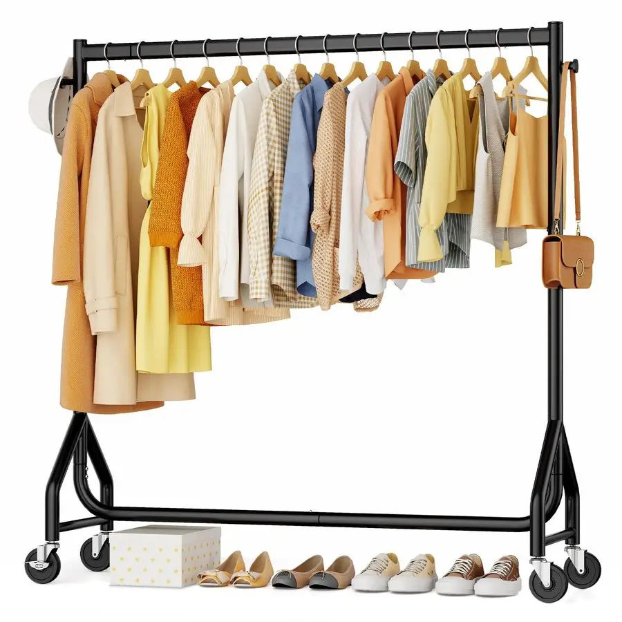 

Стойка для одежды на колесах, усиленная, выдерживает нагрузку до 190 кг, металлическая, для хранения одежды, портативная.