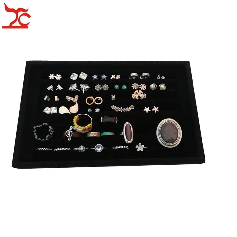 Velvet Jewelry Box Organizer Ring Stud Slot Bar Tray Chain Earring Cufflink Holder Accessorie Bague Bijoux Jewelry Display Box
