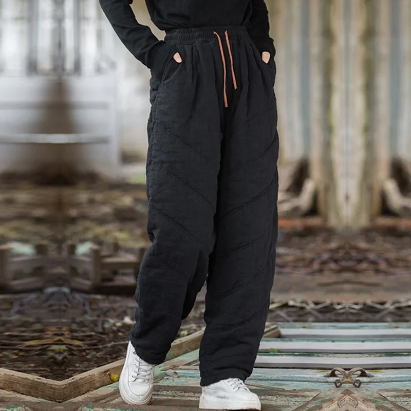 

Pop Women Baggy Cargo Ethnic Vintage Elastic High Waist Loose Long Cotton Line Oversize Trousers Wide Leg Clothes Large Size