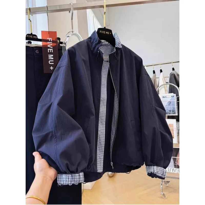 

Extra Large 300 Pou Korean Sle k Blue Men's Jaet Casual Workwear Windbreaker Trendy Spring Autumn Unique Good Looking