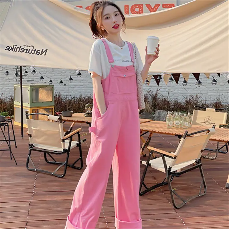 Overol Rosa para Mujer, Primavera-Verano, Nuevo Diseño, Estilo Urbano, Talla Pequeña, Estilo Milk System, Cintura Alta, Panta...