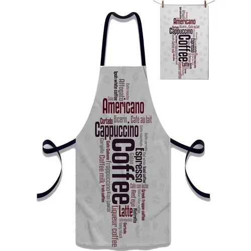 Else Carpet Else White Coffee Articles Patterned Fabric Chef Dish Kitchen Apron and Towel