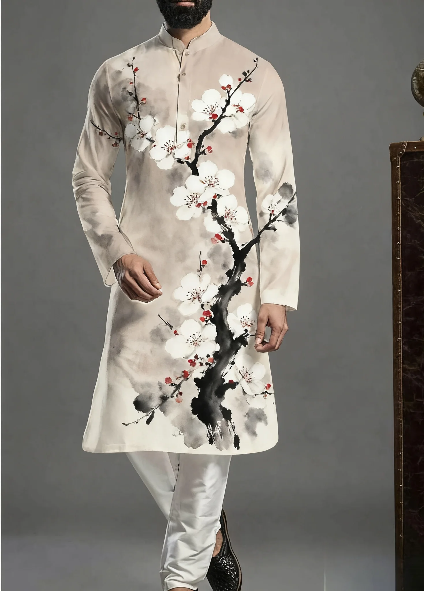 Kurt uomo stampato modello luminoso kurta dheha alla moda vestibilità casual abito regolare adatto a tutte le occasioni.