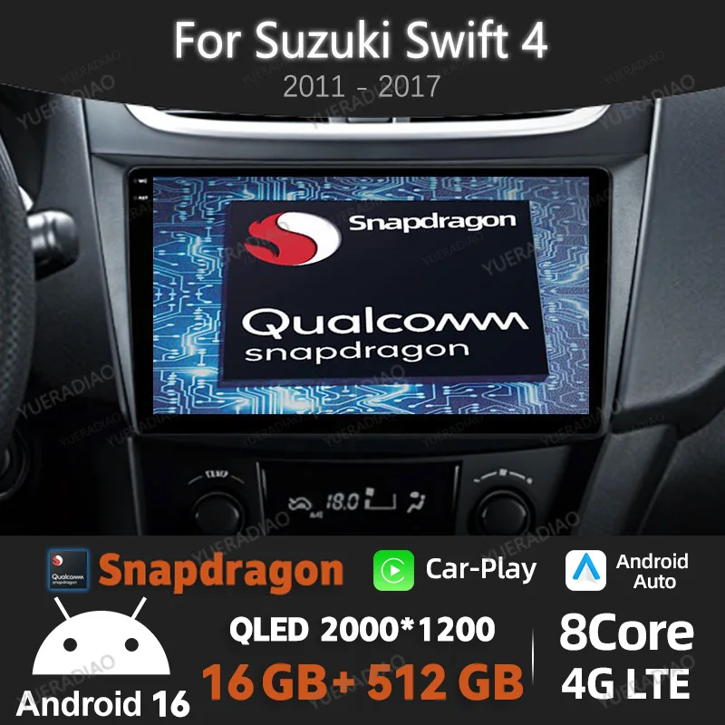 Radio para Auto con Android 16, Carplay y Android Auto para Suzuki Swift 4 2011-2017, Reproductor Multimedia de Video, Navegador GPS, 2DIN, 4G, WIFI, QLED, DSP