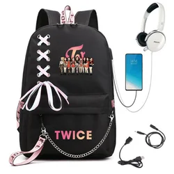 Kpop TWICE Backpack Korean Version Student Large Capacity USB Charging Backpack Nayeon Jeongyeon Momo Sana Gift Fans Collection