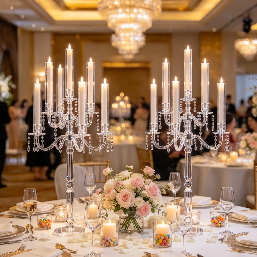 1-12pcs New Style acrylic Candelabrum Crystal acrylic Taper CandleHolder Wedding Table Centerpieces for Wedding Table Decoration