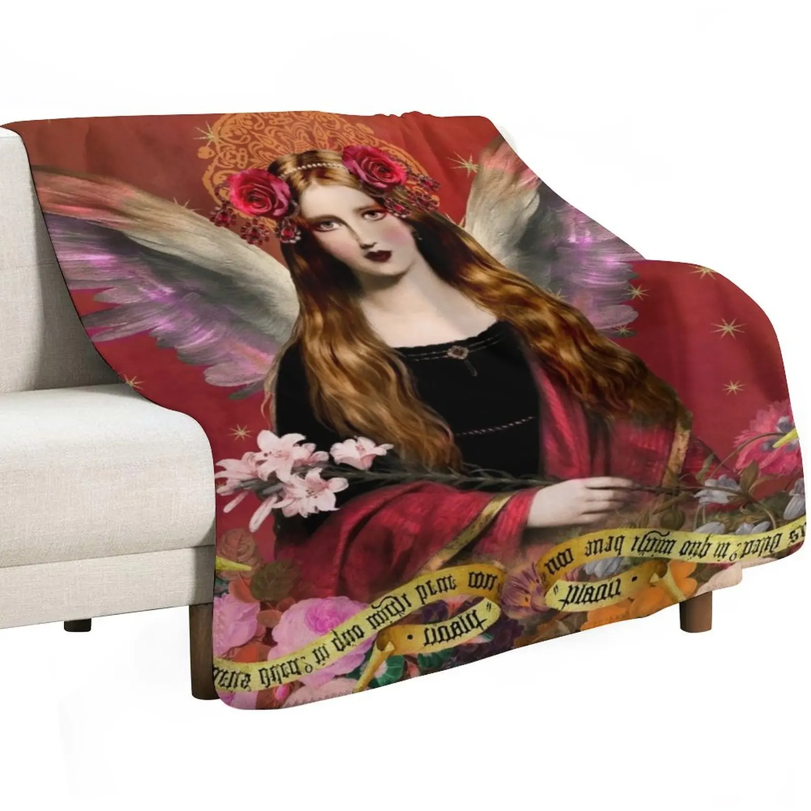 Pre Raphaelite Angel In Red Throw Blanket wednesday Large Retros warm winter Blankets For Sofas Personalized Gift Blankets
